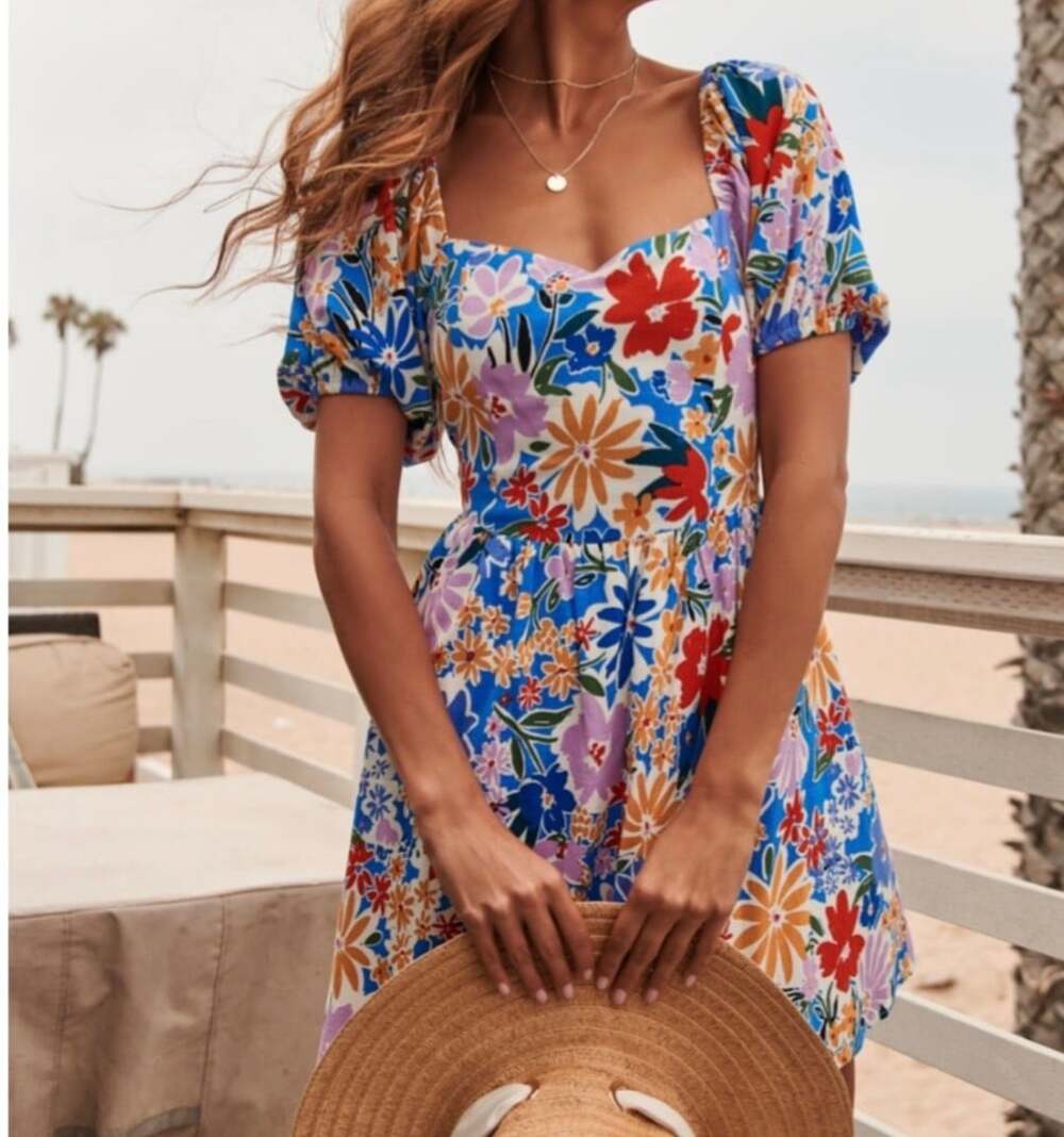 Sugarlips Ojai Floral Puff Sleeve Mini Dress